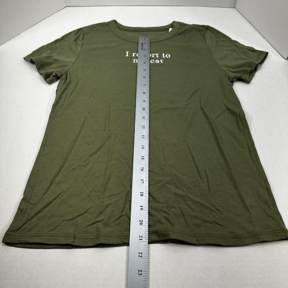 Zoe And Liv Women's Sz Small I Report To My Cat Short Sleeve Tee Shirt Green New - Picture 10 of 11